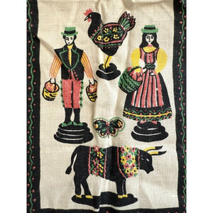 Vintage Tea Towel Linen Kitchen Dish Dutch Folk Art Rustic Chicken Paragon MCM
